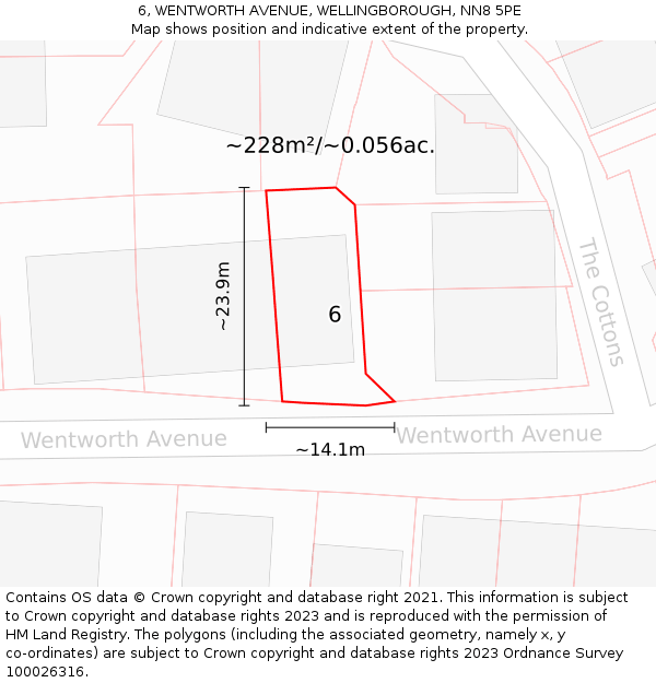 6, WENTWORTH AVENUE, WELLINGBOROUGH, NN8 5PE: Plot and title map