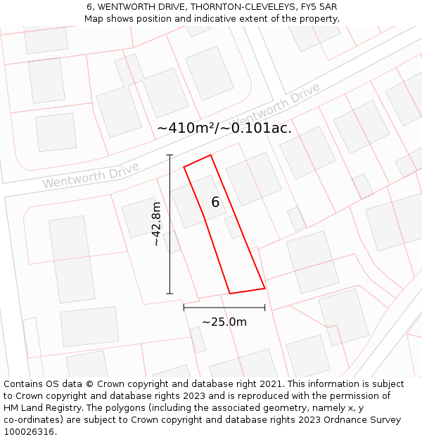 6, WENTWORTH DRIVE, THORNTON-CLEVELEYS, FY5 5AR: Plot and title map