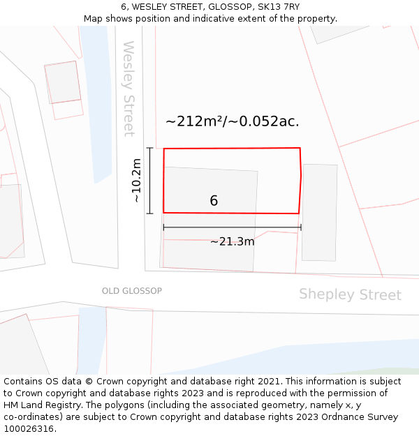 6, WESLEY STREET, GLOSSOP, SK13 7RY: Plot and title map