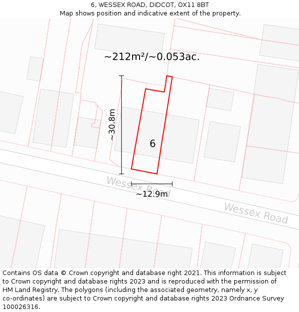 6, WESSEX ROAD, DIDCOT, OX11 8BT: Plot and title map