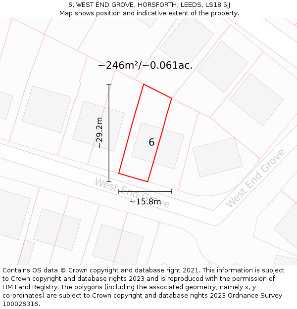 6, WEST END GROVE, HORSFORTH, LEEDS, LS18 5JJ: Plot and title map