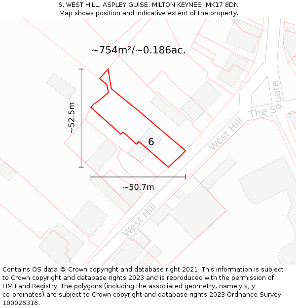 6, WEST HILL, ASPLEY GUISE, MILTON KEYNES, MK17 8DN: Plot and title map