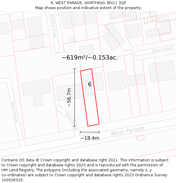 6, WEST PARADE, WORTHING, BN11 3QP: Plot and title map