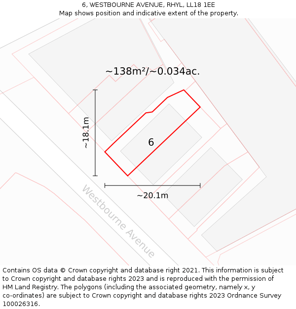 6, WESTBOURNE AVENUE, RHYL, LL18 1EE: Plot and title map