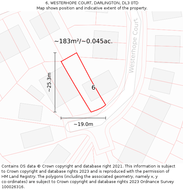 6, WESTERHOPE COURT, DARLINGTON, DL3 0TD: Plot and title map