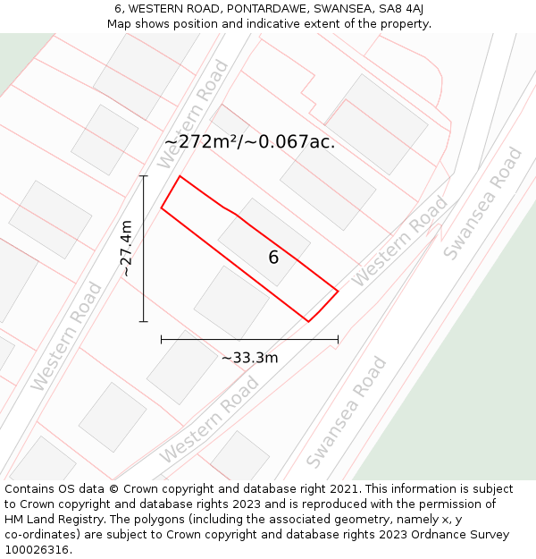 6, WESTERN ROAD, PONTARDAWE, SWANSEA, SA8 4AJ: Plot and title map