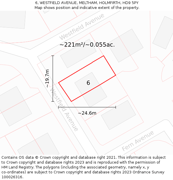 6, WESTFIELD AVENUE, MELTHAM, HOLMFIRTH, HD9 5PY: Plot and title map