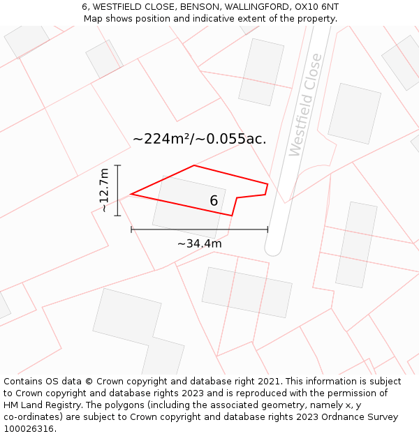 6, WESTFIELD CLOSE, BENSON, WALLINGFORD, OX10 6NT: Plot and title map