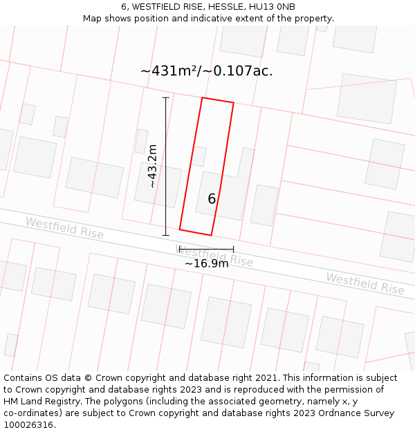 6, WESTFIELD RISE, HESSLE, HU13 0NB: Plot and title map