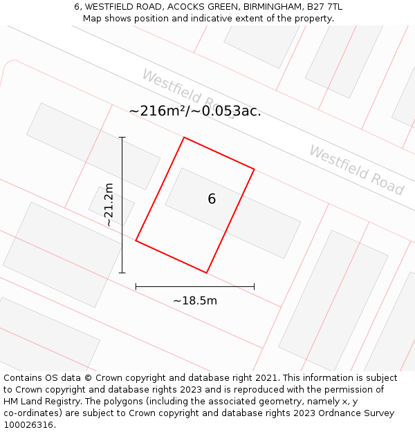 6, WESTFIELD ROAD, ACOCKS GREEN, BIRMINGHAM, B27 7TL: Plot and title map