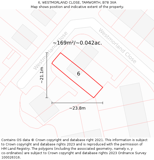 6, WESTMORLAND CLOSE, TAMWORTH, B78 3XA: Plot and title map