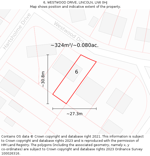 6, WESTWOOD DRIVE, LINCOLN, LN6 0HJ: Plot and title map