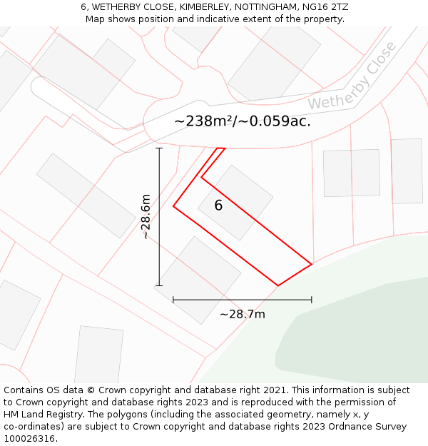 6, WETHERBY CLOSE, KIMBERLEY, NOTTINGHAM, NG16 2TZ: Plot and title map