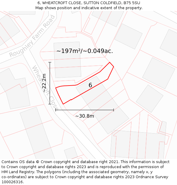 6, WHEATCROFT CLOSE, SUTTON COLDFIELD, B75 5SU: Plot and title map