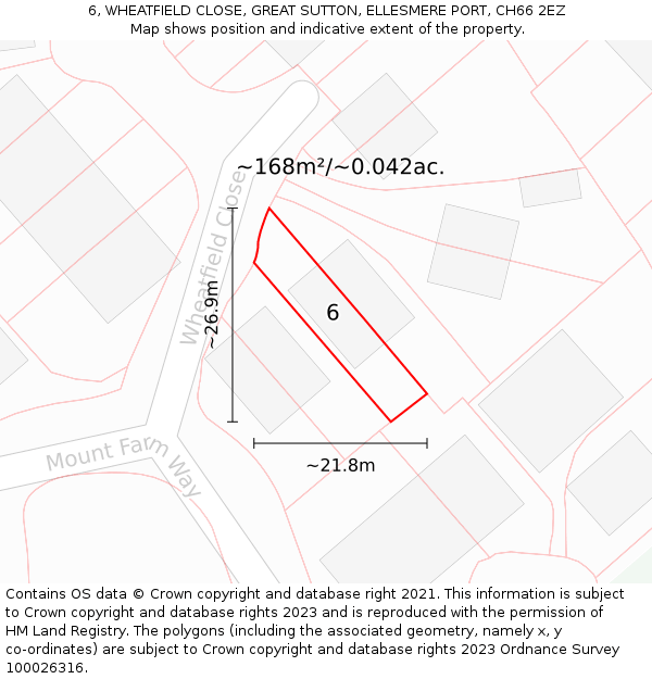 6, WHEATFIELD CLOSE, GREAT SUTTON, ELLESMERE PORT, CH66 2EZ: Plot and title map