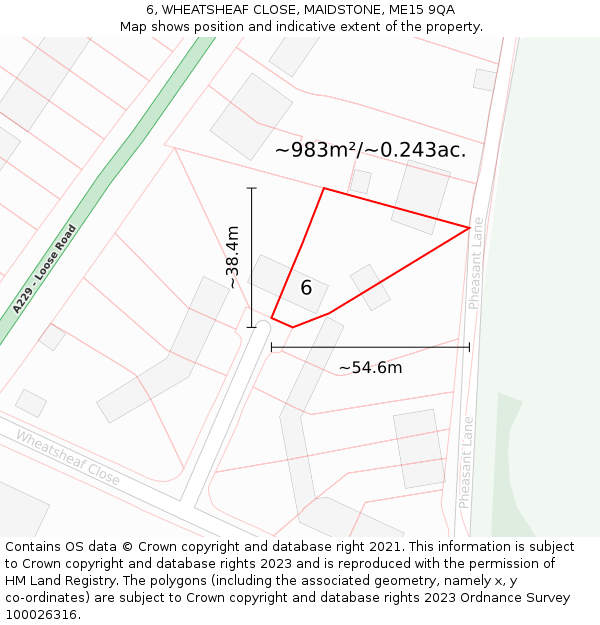 6, WHEATSHEAF CLOSE, MAIDSTONE, ME15 9QA: Plot and title map