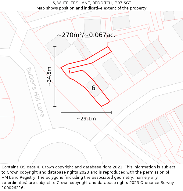 6, WHEELERS LANE, REDDITCH, B97 6GT: Plot and title map