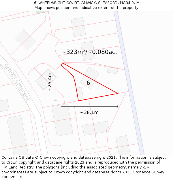 6, WHEELWRIGHT COURT, ANWICK, SLEAFORD, NG34 9UA: Plot and title map