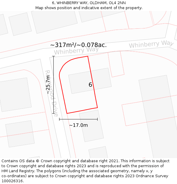 6, WHINBERRY WAY, OLDHAM, OL4 2NN: Plot and title map