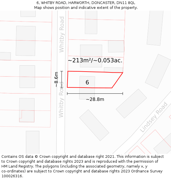 6, WHITBY ROAD, HARWORTH, DONCASTER, DN11 8QL: Plot and title map