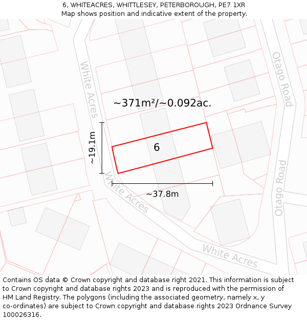 6, WHITEACRES, WHITTLESEY, PETERBOROUGH, PE7 1XR: Plot and title map