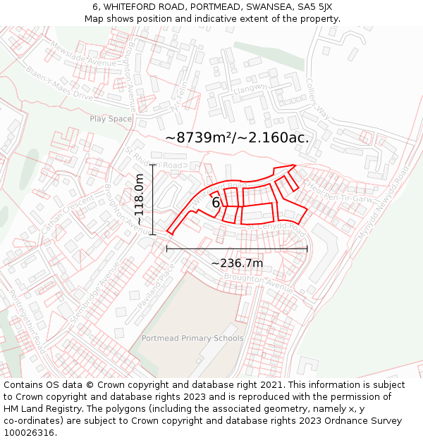 6, WHITEFORD ROAD, PORTMEAD, SWANSEA, SA5 5JX: Plot and title map