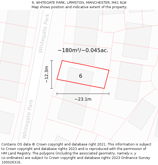 6, WHITEGATE PARK, URMSTON, MANCHESTER, M41 6LW: Plot and title map