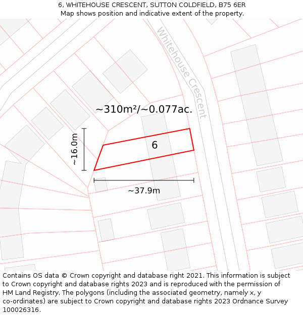 6, WHITEHOUSE CRESCENT, SUTTON COLDFIELD, B75 6ER: Plot and title map