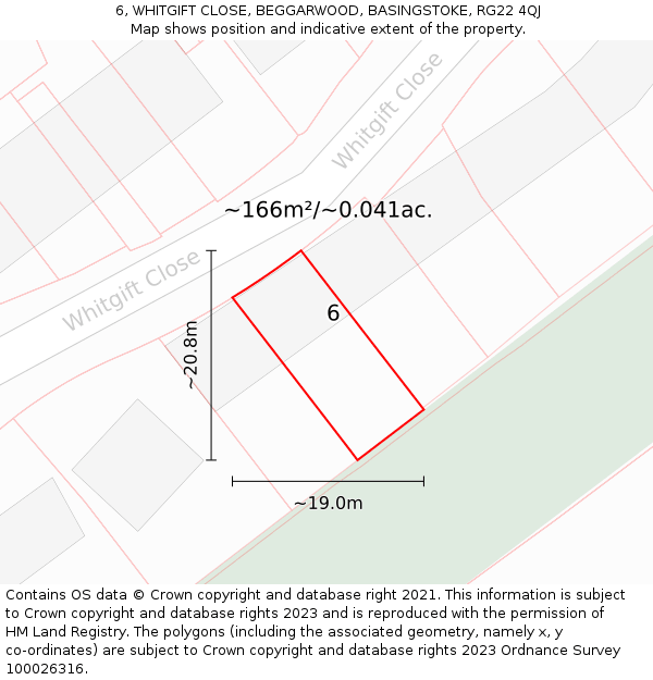 6, WHITGIFT CLOSE, BEGGARWOOD, BASINGSTOKE, RG22 4QJ: Plot and title map