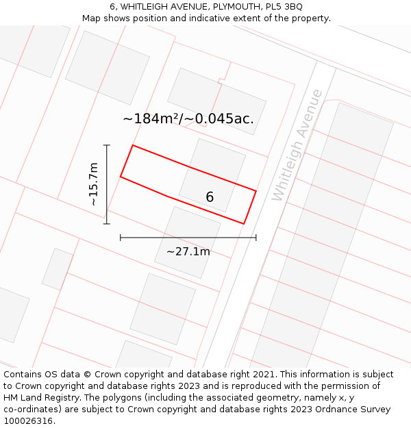 6, WHITLEIGH AVENUE, PLYMOUTH, PL5 3BQ: Plot and title map