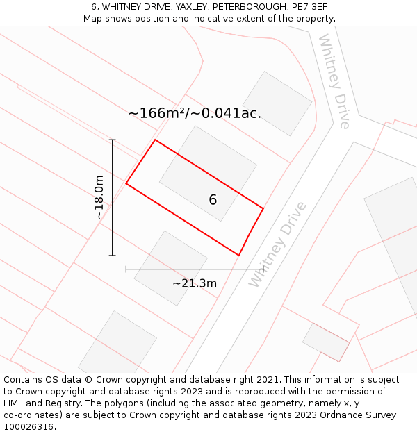 6, WHITNEY DRIVE, YAXLEY, PETERBOROUGH, PE7 3EF: Plot and title map