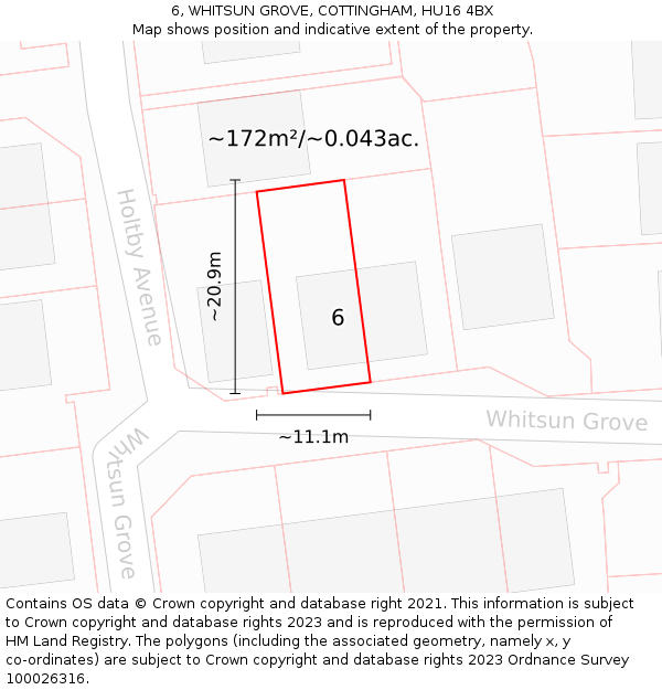 6, WHITSUN GROVE, COTTINGHAM, HU16 4BX: Plot and title map