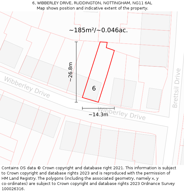 6, WIBBERLEY DRIVE, RUDDINGTON, NOTTINGHAM, NG11 6AL: Plot and title map