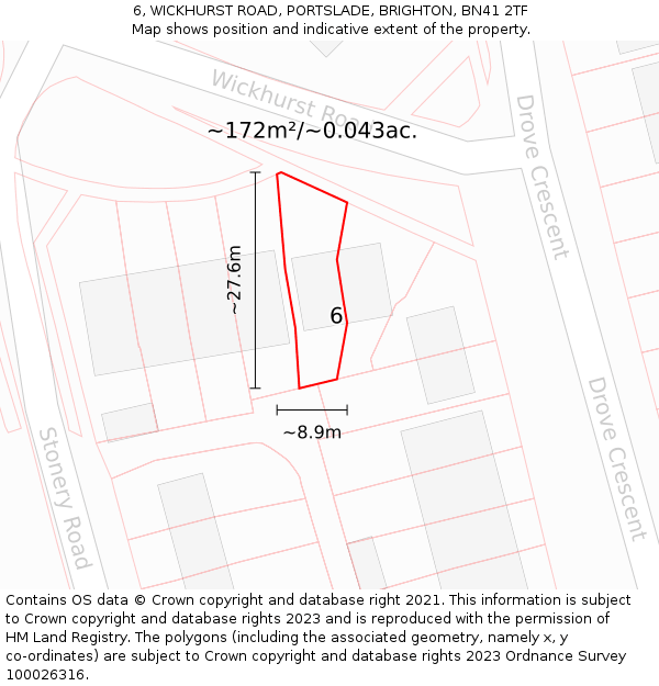 6, WICKHURST ROAD, PORTSLADE, BRIGHTON, BN41 2TF: Plot and title map