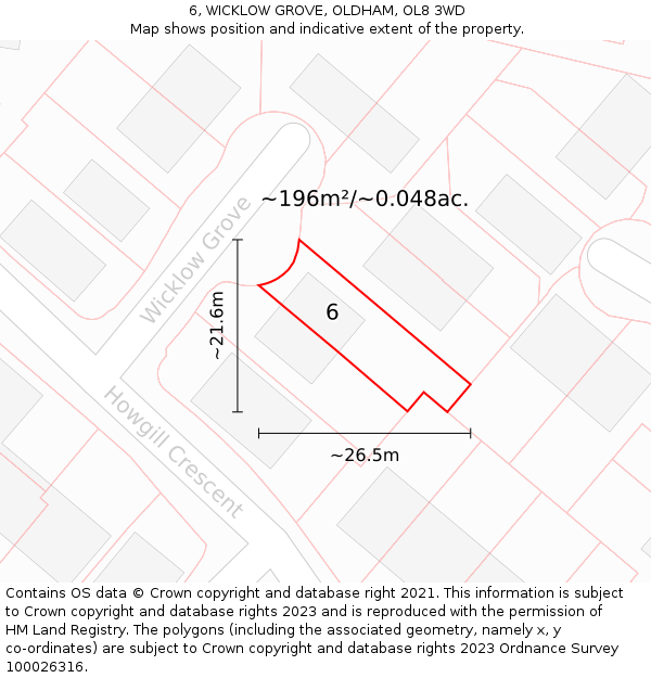 6, WICKLOW GROVE, OLDHAM, OL8 3WD: Plot and title map