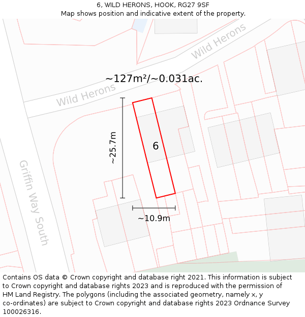 6, WILD HERONS, HOOK, RG27 9SF: Plot and title map