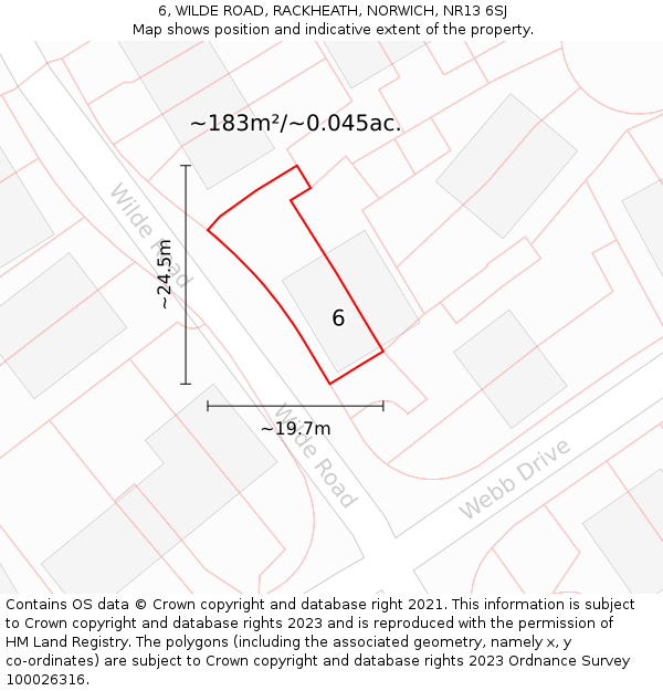 6, WILDE ROAD, RACKHEATH, NORWICH, NR13 6SJ: Plot and title map