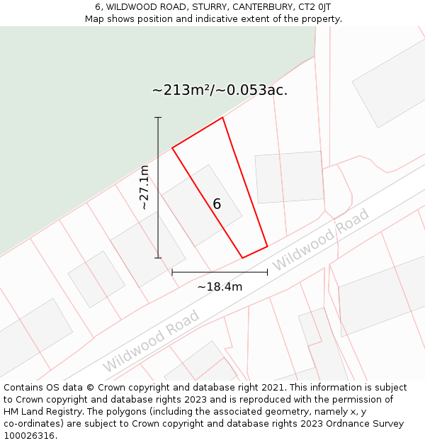6, WILDWOOD ROAD, STURRY, CANTERBURY, CT2 0JT: Plot and title map