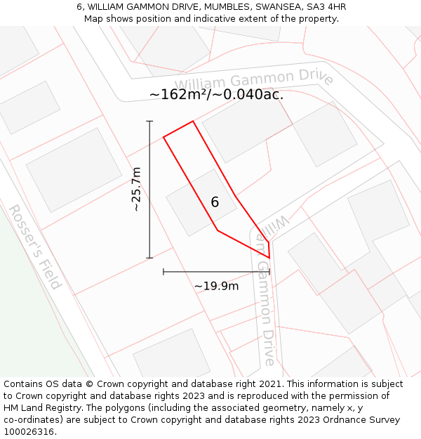 6, WILLIAM GAMMON DRIVE, MUMBLES, SWANSEA, SA3 4HR: Plot and title map