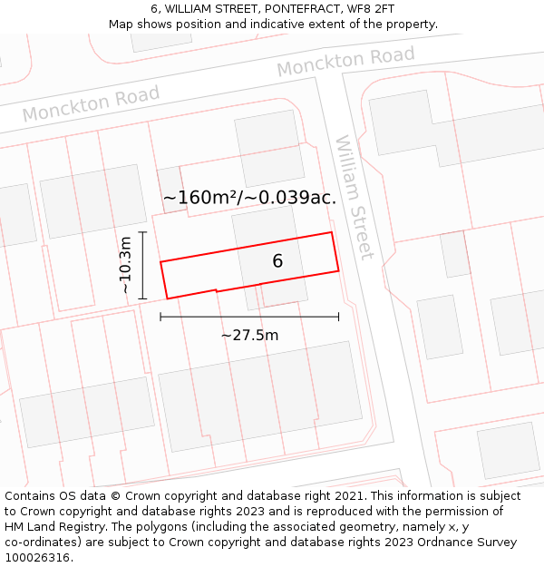 6, WILLIAM STREET, PONTEFRACT, WF8 2FT: Plot and title map