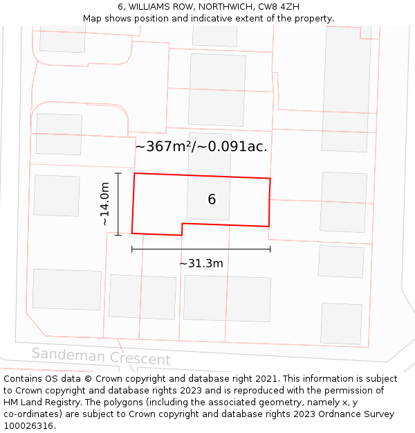 6, WILLIAMS ROW, NORTHWICH, CW8 4ZH: Plot and title map