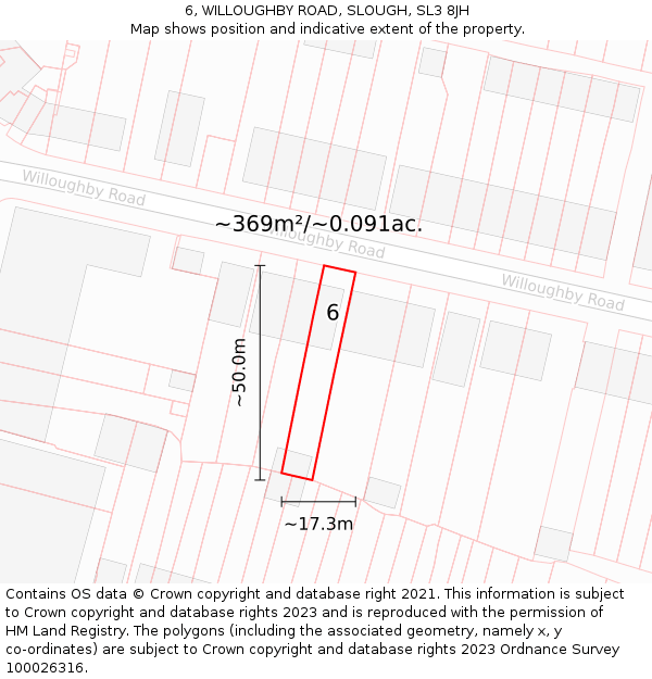 6, WILLOUGHBY ROAD, SLOUGH, SL3 8JH: Plot and title map