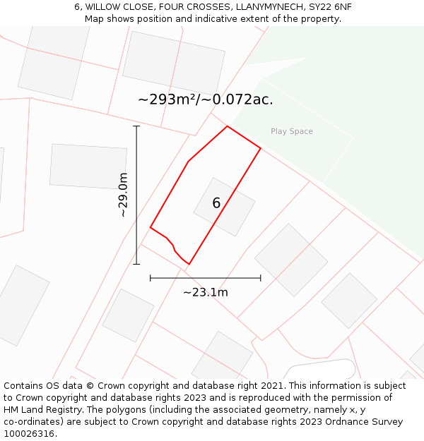 6, WILLOW CLOSE, FOUR CROSSES, LLANYMYNECH, SY22 6NF: Plot and title map