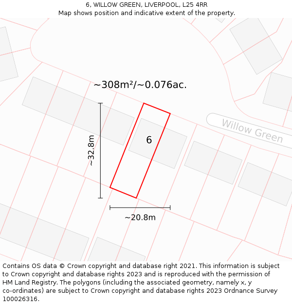 6, WILLOW GREEN, LIVERPOOL, L25 4RR: Plot and title map