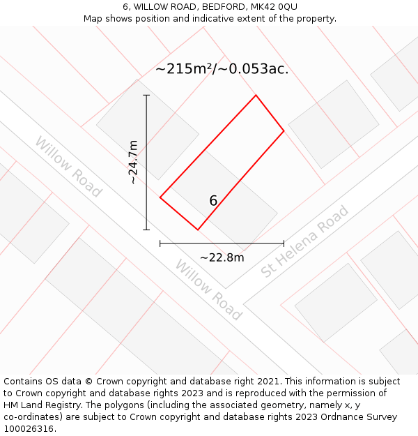 6, WILLOW ROAD, BEDFORD, MK42 0QU: Plot and title map