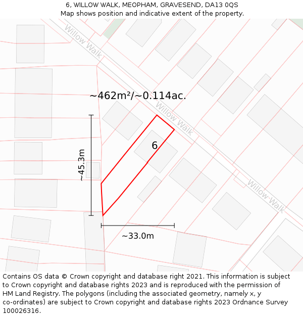 6, WILLOW WALK, MEOPHAM, GRAVESEND, DA13 0QS: Plot and title map