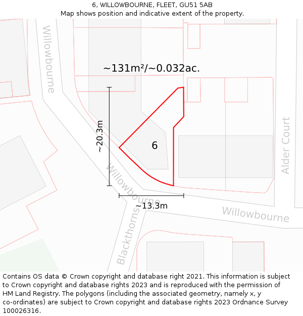 6, WILLOWBOURNE, FLEET, GU51 5AB: Plot and title map