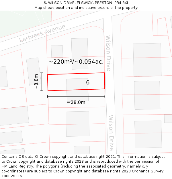 6, WILSON DRIVE, ELSWICK, PRESTON, PR4 3XL: Plot and title map