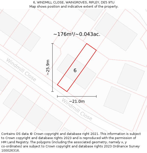 6, WINDMILL CLOSE, WAINGROVES, RIPLEY, DE5 9TU: Plot and title map