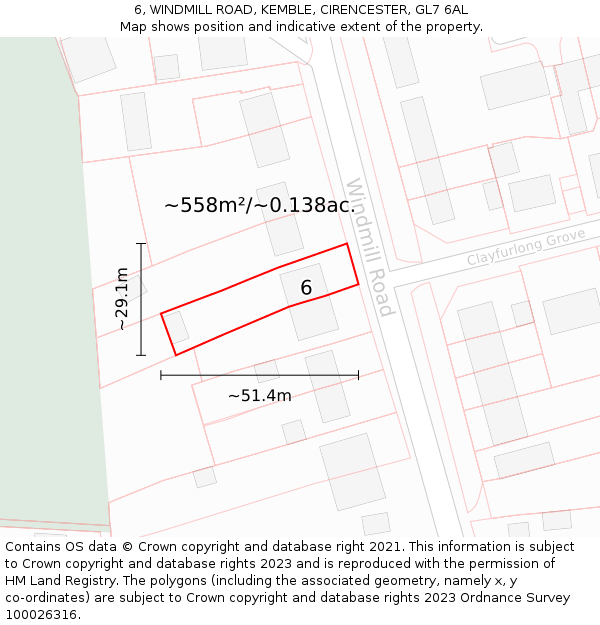 6, WINDMILL ROAD, KEMBLE, CIRENCESTER, GL7 6AL: Plot and title map